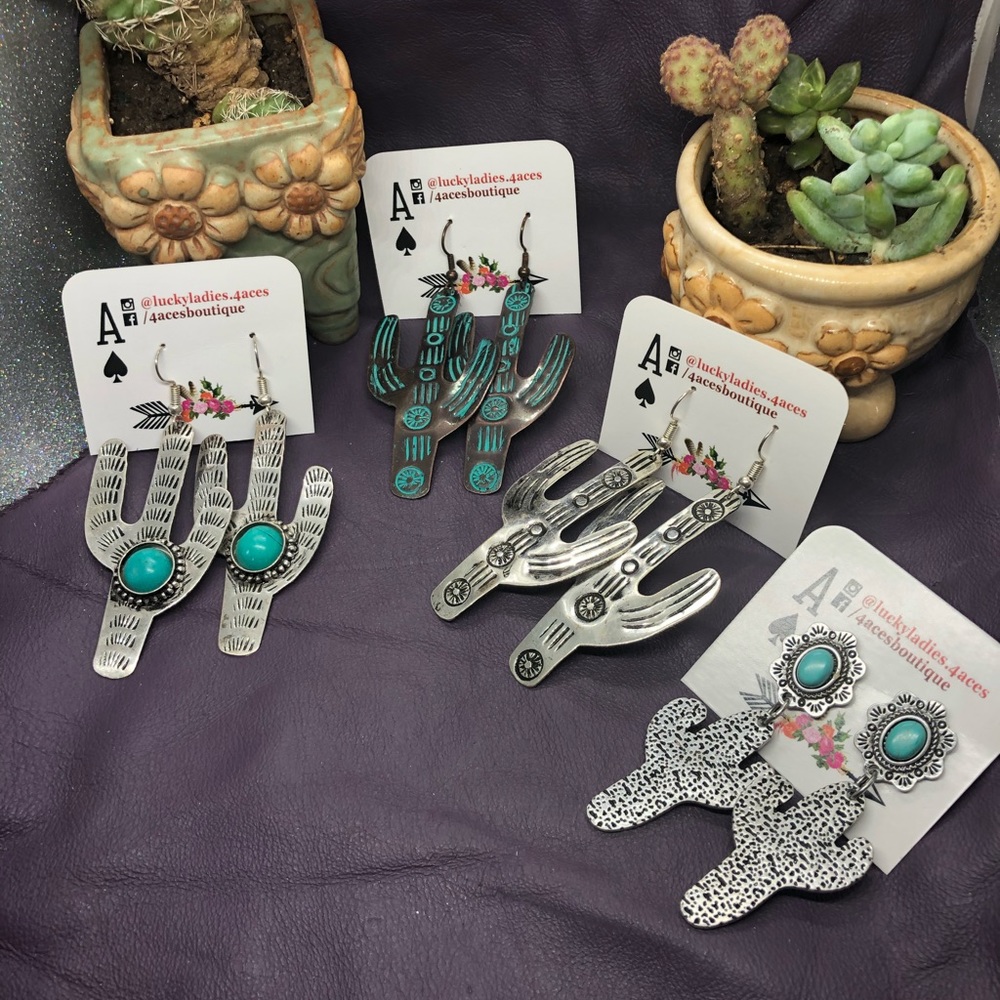 🌵 Stamped Metal Cactus Earrings Fashion Jewelry